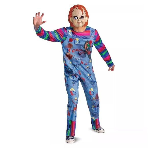 Child's Play Chucky Adult Costume Jumpsuit Mask Halloween Movie Disguise L/XL - Picture 2 of 7